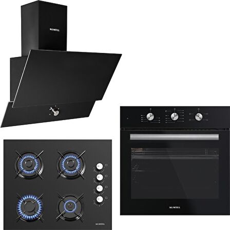Kumtel Kristal Siyah Cam Turbo Ankastre Set (DA6-830 Siyah Davlumbaz + KO-40TAHDF Ankastre Siyah Ocak + B66 - SF2 (MT) 4 Pro 3 Düğme (Plus)