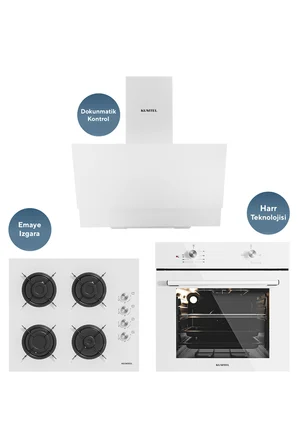 Kumtel Home Plus Beyaz Cam Ankastre Set
