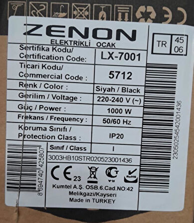 Zenon 5712 1000 W 50-60HZ 2220-240V Hotplate elektirikli Ocak by kumtel LÜX SERİES 7001