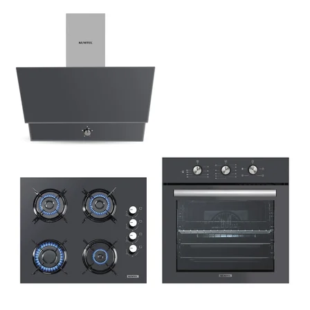 Kumtel Kristal Antrasit ( Gri ) Cam Ankastre Set
