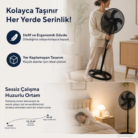 Kumtel KTF-345 Siyah 18 İnç Ayaklı Vantilatör 60 W, 5 Pervaneli, 3 Kademeli, 132 cm Ayarlanabilir Yükseklik
