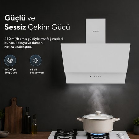 Kumtel DA6-895 Beyaz Dokunmatik Cam Davlumbaz 50 cm