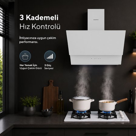 Kumtel DA6-895 Beyaz Dokunmatik Cam Davlumbaz 50 cm