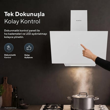 Kumtel DA6-825 Beyaz Dokunmatik Cam Davlumbaz