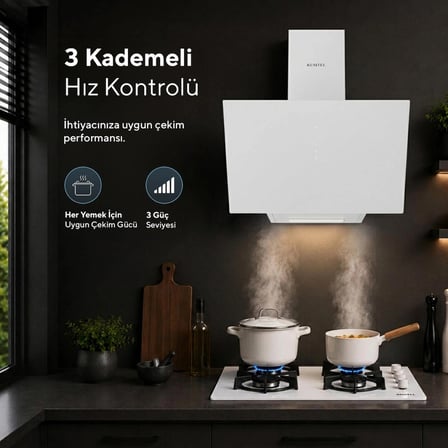 Kumtel DA6-825 Beyaz Dokunmatik Cam Davlumbaz