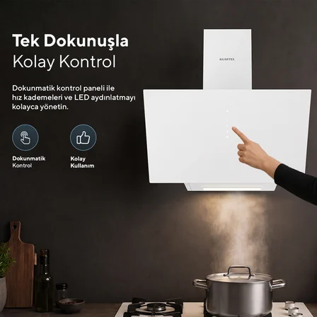 Kumtel DA6-825 Beyaz Dokunmatik Cam Davlumbaz