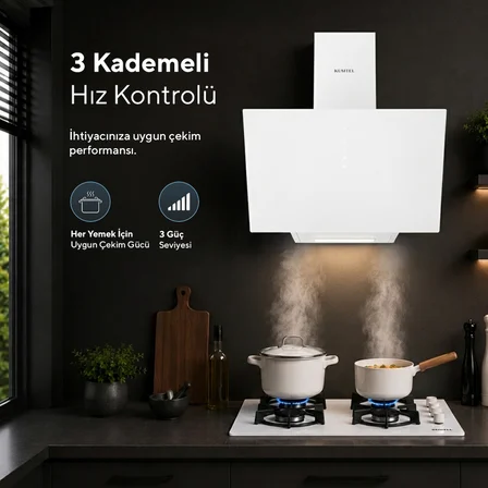 Kumtel DA6-825 Beyaz Dokunmatik Cam Davlumbaz