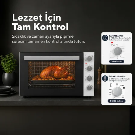 Kumtel Piliç Çevirmeli 71 Litre Midi Fırın LX-9645 Beyaz