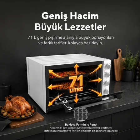 Kumtel Piliç Çevirmeli 71 Litre Midi Fırın LX-9645 Beyaz