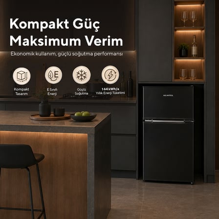 kumtel htmf-90eb 87 l çift kapılı mini buzdolabı - siyah