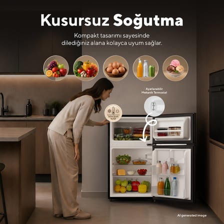 kumtel htmf-90eb 87 l çift kapılı mini buzdolabı - siyah