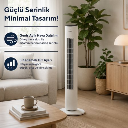 Kumtel KTF-360 Kule Tipi Vantilatör Beyaz