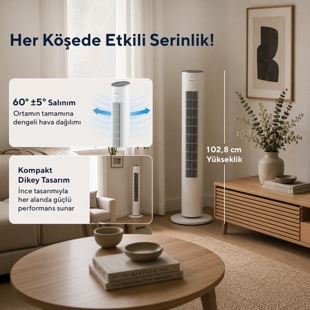 Kumtel KTF-360 Kule Tipi Vantilatör Beyaz