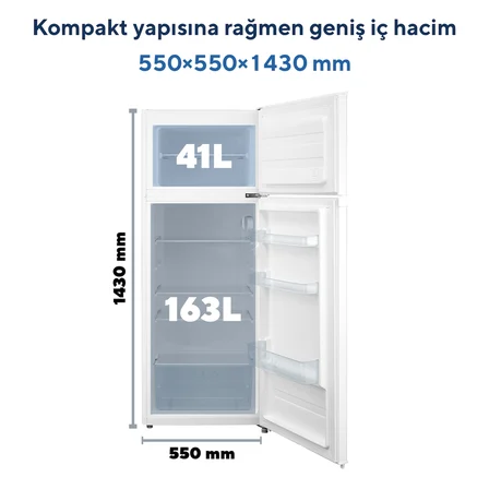 Kumtel Çift Kapılı Dijital Buzdolabı 204L HTMF-210