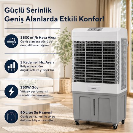 Kumtel 80 Litre Sulu Portatif Hava Soğutucu (Air Cooler) Büyük Boy HAC-100