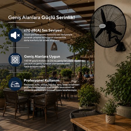 Kumtel HDF-200 Siyah 26 İnç Sanayi Tipi Duvar Vantilatörü, 3 Pervaneli, 3 Kademeli