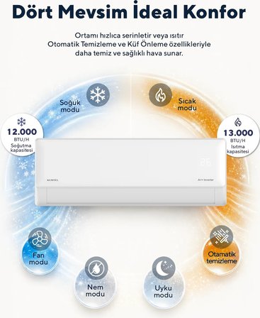 Kumtel Hinoki KMSAC-12 12.000 Btu A++ Inverter Duvar Tipi Split Klima (Montaj Dahil)