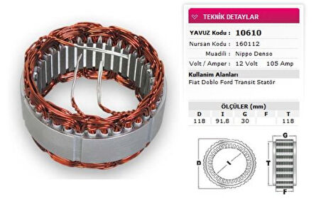 Fiat Stator Denso Tip 12v 105a Fiat Doblo Ford Transıt Nursan 160112 - Yavuz 10 610