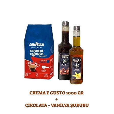Lavazza Crema E Gusto 1000 g + Grande Terra Çikolata & Vanilya Şurubu Seti