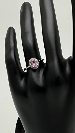 Silver Roselle Pembe Taşlı Oval Yüzük - Silver