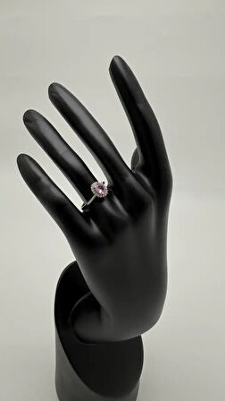 Silver Roselle Pembe Taşlı Oval Yüzük - Silver