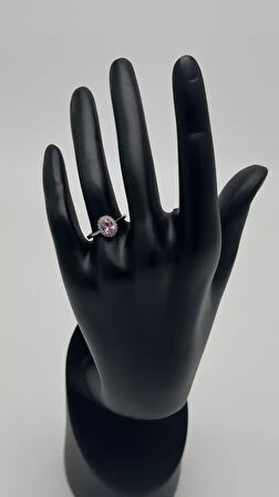 Silver Roselle Pembe Taşlı Oval Yüzük - Silver