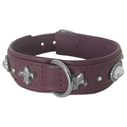 Markapet Deri Parlak Taşlı Köpek Boyun Tasması 28-32 cm X-Small Mor