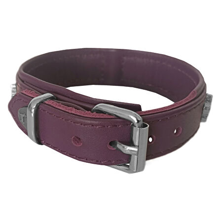 Markapet Deri Parlak Taşlı Köpek Boyun Tasması 28-32 cm X-Small Mor