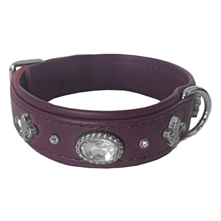 Markapet Deri Parlak Taşlı Köpek Boyun Tasması 28-32 cm X-Small Mor