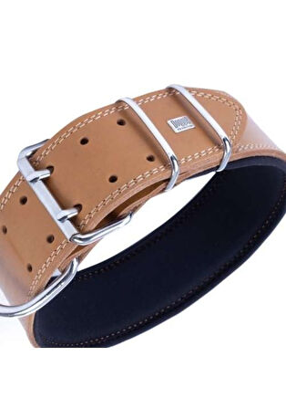 Doggie Konfor Deri El Yapımı Köpek Boyun Tasması 6x65-75 cm Kamel