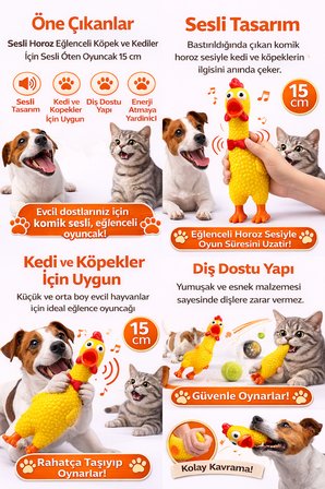 Sesli Horoz Eğlenceli Köpek ve Kediler İçin Sesli Öten Horoz Oyuncak 15 cm