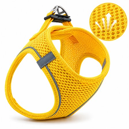 Nefes Alan Kumaş Air Mesh Kedi Köpek Göğüs Tasması XX Small 28x32 cm Neon Sarı