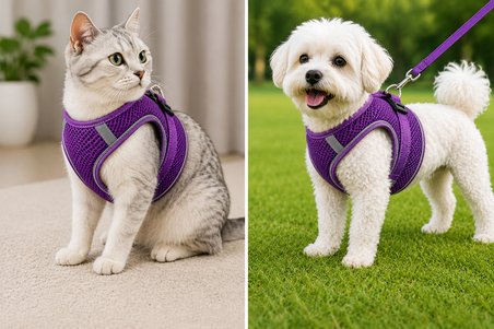 Nefes Alan Kumaş Air Mesh Kedi Köpek Göğüs Tasması X Small 32x36 cm Mor