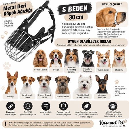 Orta Irk Metal Deri Köpek Ağızlığı 28 cm Siyah
