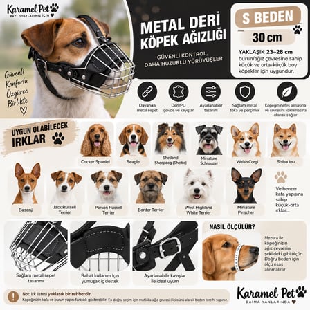 Orta Irk Metal Deri Köpek Ağızlığı 28 cm Siyah