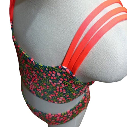 3-14 Yaş Kız Çocuk Baskılı Üç Askılı Yeşil Bikini