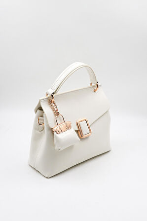 Kriste Bell İthal Kadın Çanta Charmlı El Çantası KB006 - Beyaz