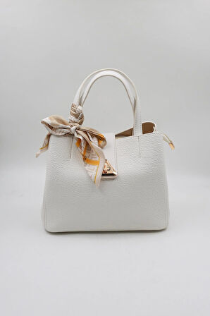 Kriste Bell Marka İthal Fular Detaylı Klasik Bayan Çanta KB012 Beyaz