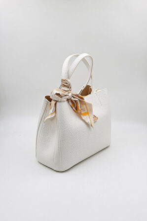 Kriste Bell Marka İthal Fular Detaylı Klasik Bayan Çanta KB012 Beyaz