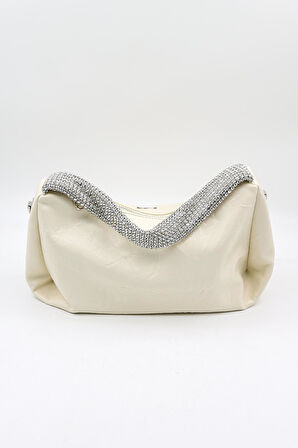 Kriste Bell Marka İthal Kelebek Aksesuarlı Taş Kulp Kadın Şık Çanta KB892 - Beyaz