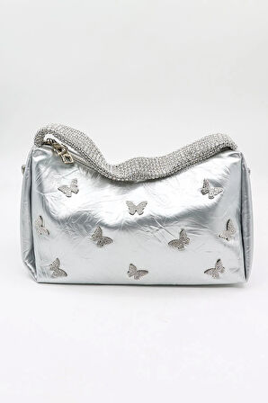 Kriste Bell Marka İthal Kelebek Aksesuarlı Taş Kulp Kadın Şık Çanta KB892 - Gümüş