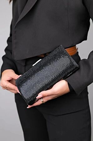 Taşlı Kadın Zincir Askılı Abiye Clutch Portföy Çanta