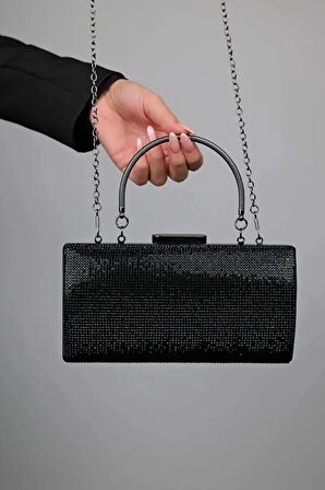 Taşlı Kadın Zincir Askılı Abiye Clutch Portföy Çanta