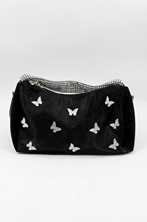 Kriste Bell Marka İthal Kelebek Aksesuarlı Taş Kulp Kadın Şık Çanta KB892 Siyah