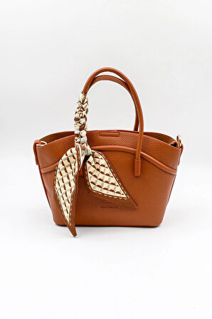 Kriste Bell İthal Kadın Fular Detaylı El ve Çapraz Çanta KB592 - Taba