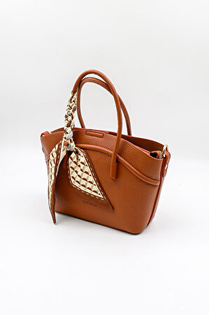 Kriste Bell İthal Kadın Fular Detaylı El ve Çapraz Çanta KB592 - Taba