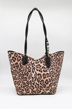 Kriste Bell Marka İthal Fularlı kadın Kol Çanta KB763 Leopar Siyah