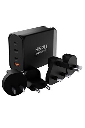 Hepu Hp-306 240Watt Gan Şarj Adaptörü 4-Port Hızlı Seyehat Adaptörü Universal PD 3.0 Qualcom