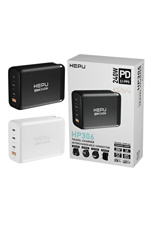 Hepu Hp-306 240Watt Gan Şarj Adaptörü 4-Port Hızlı Seyehat Adaptörü Universal PD 3.0 Qualcom