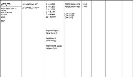 Opel Motor Piston+segmanı ( Riken ) 79,70+stdmm Cap Astra Zafır B16dtl Euro 6-Eocotec 4 Sil. Dizel 1598 C - Kingpiston 18-3092320